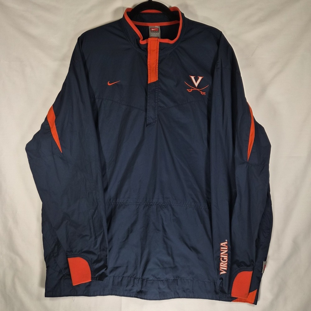 Y2k Nike Team Virginia Cavaliers Pullover Windbreaker Jacket Navy Orange NCAA...